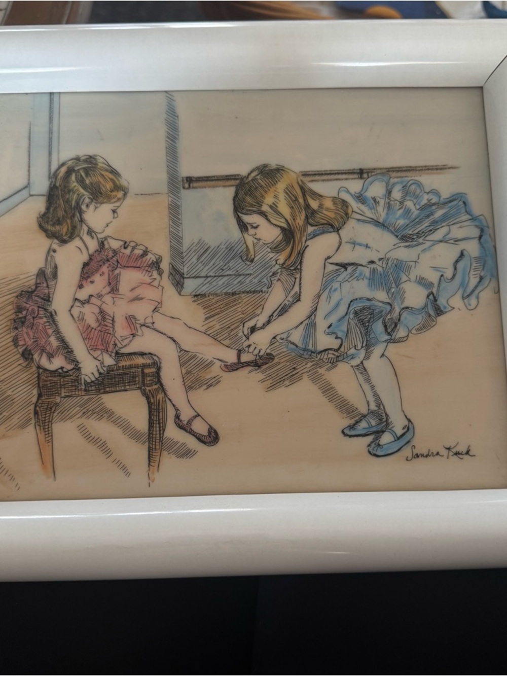 Ballet Friends etched Art Print in Pink & Blue by